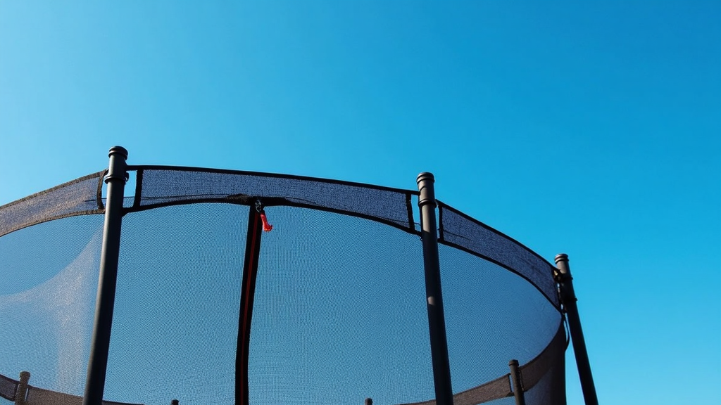 Trampoline net close-up with blue sky background
