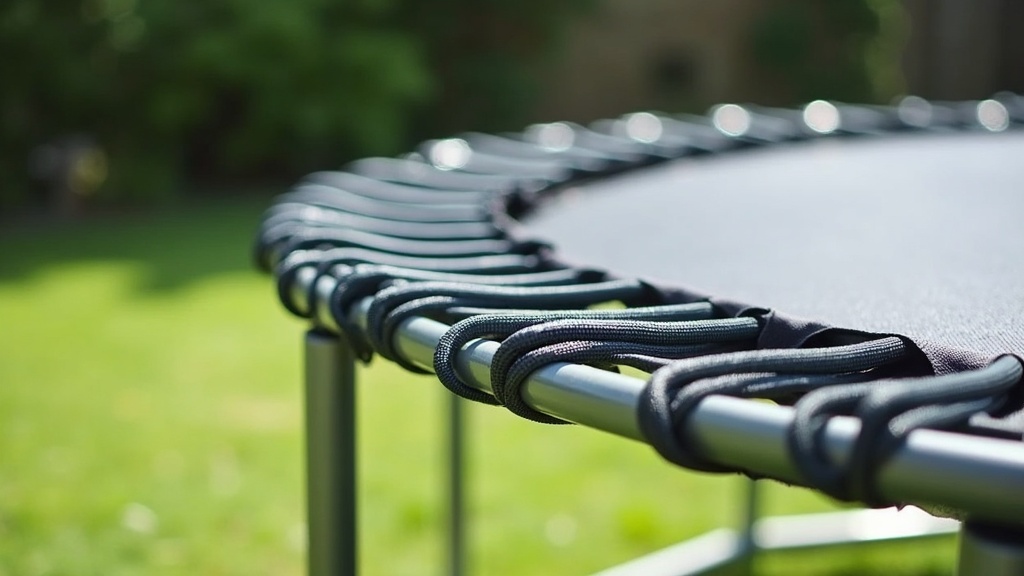 Close-up of a trampoline spring pad slipping away from the springs